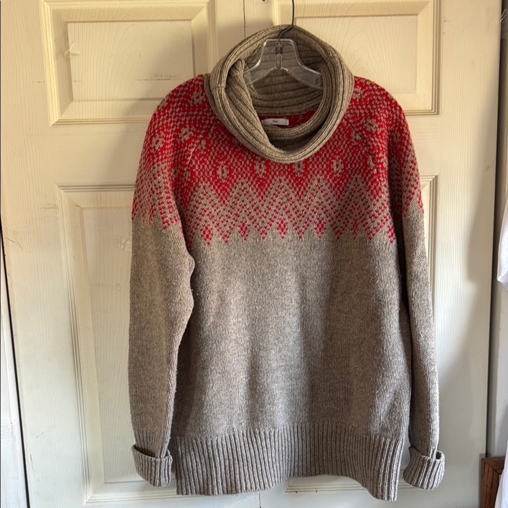 GAP Red and Tan Knit Sweater with Cowl Neck